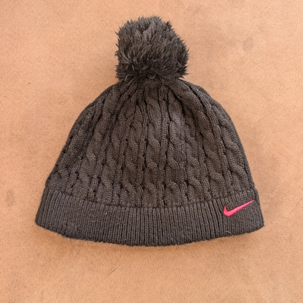 Nike Black Knit Beanie with Pink Logo